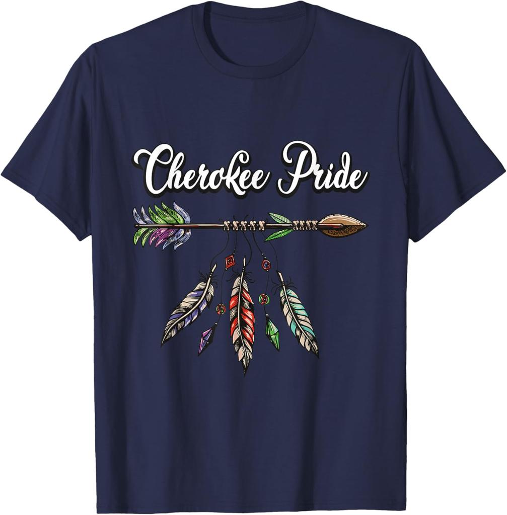 Cherokee Stolz Federn Indianer T-Shirt Baumwolle Vintage Herrenbekleidung Oberteile Lässige Grafik-T-Shirts Camisas Streetwear
