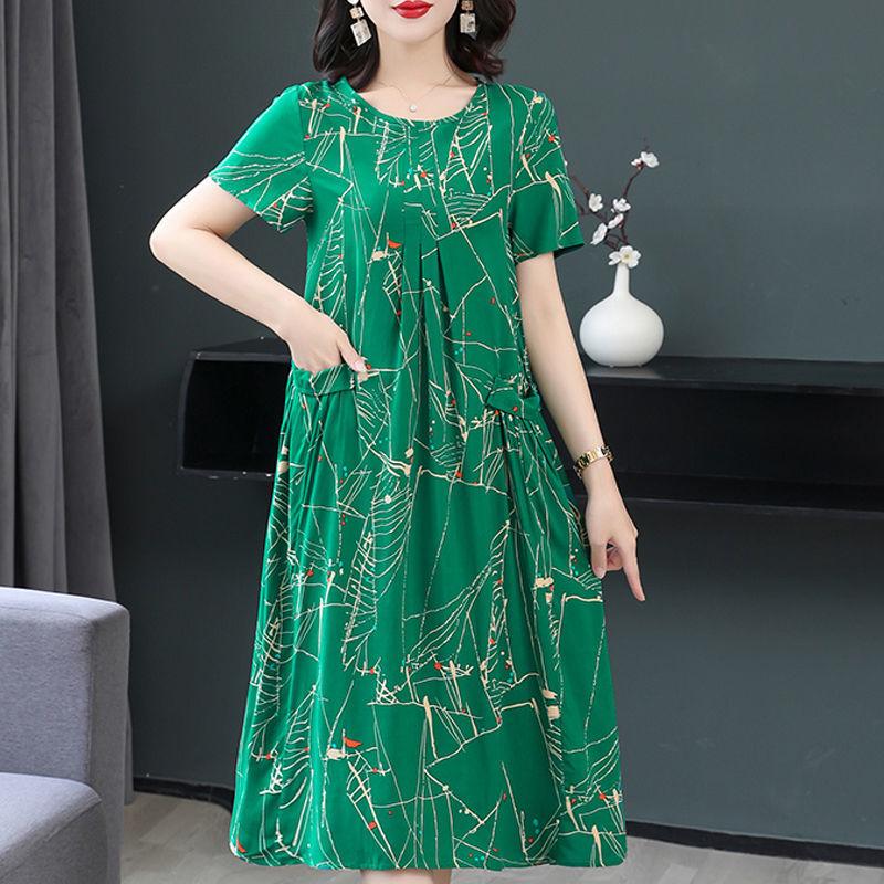 Damen Frühling Sommer Leichtes Glattes Kleid Bestickte Übergrößenkleider Kurzarmkleider