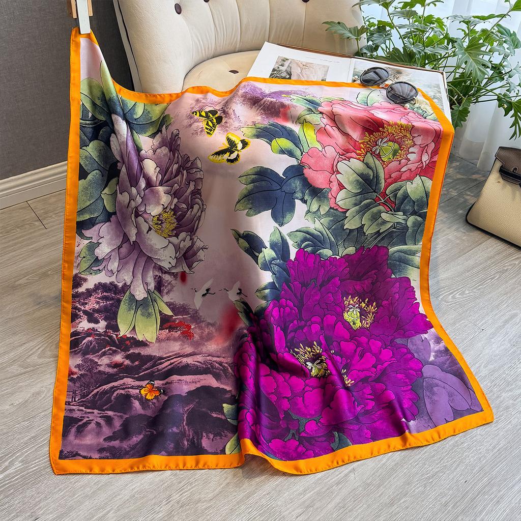 Spring And Autumn Fashion Versatile Simulation Silk Scarf Printed Shawl Women'S Decorative Headscarf Beach Towel