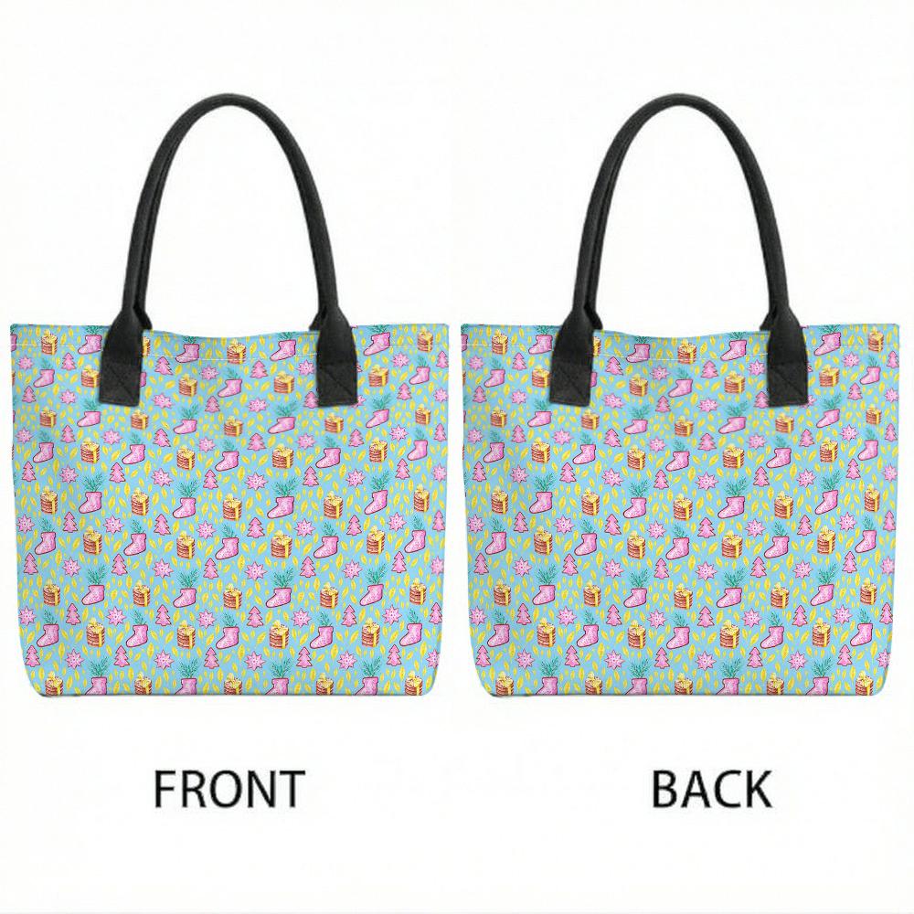  Christmas Pattern Tote Bag Large Capacity Casual Shoulder Handbag for Daily Use