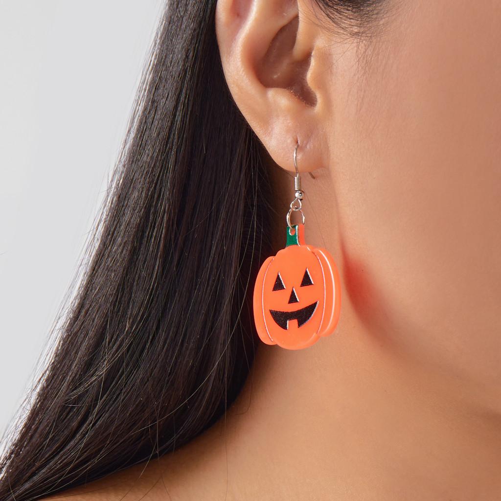 

Halloween Bat Pumpkin Ghost Acrylic Earrings With Asymmetrical Animal Design For Festive Wear Style 16