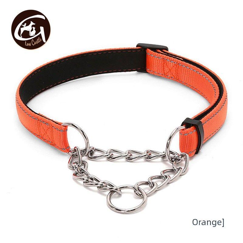 

Export Cross-Border New Pet Supplies In Stock Nylon Reflective Dog Training Accompanying Soft Lining Dog Necklace P Chain L:2.5*33-60CM Orange