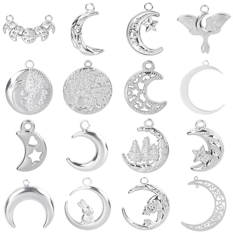 Fashion Moon Charm Pendant Metal 304 Stainless Steel Charms For Jewelry Making Supplies Wicca Components DIY Earrings Bracelets