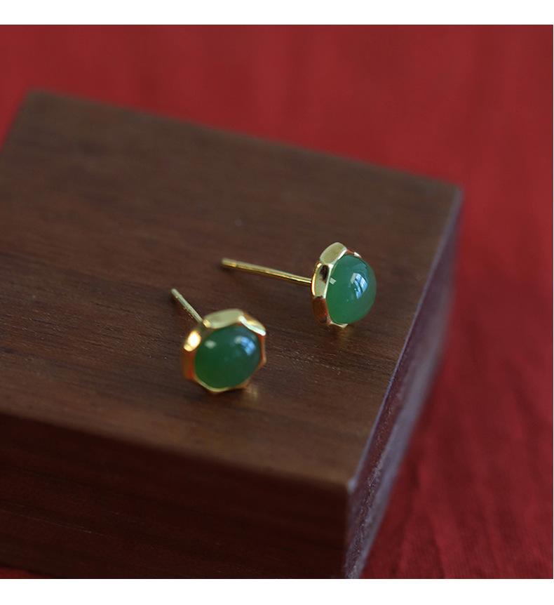 Tichiya S925 Sterling Silver Jade Earrings - Chinese Style Retro with High-End Feel