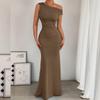 Women Sexy Mermaid Dress Off Shoulder Waist Ruched Sleeveless