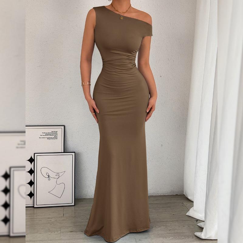 Women Sexy Mermaid Dress Off Shoulder Waist Ruched Sleeveless