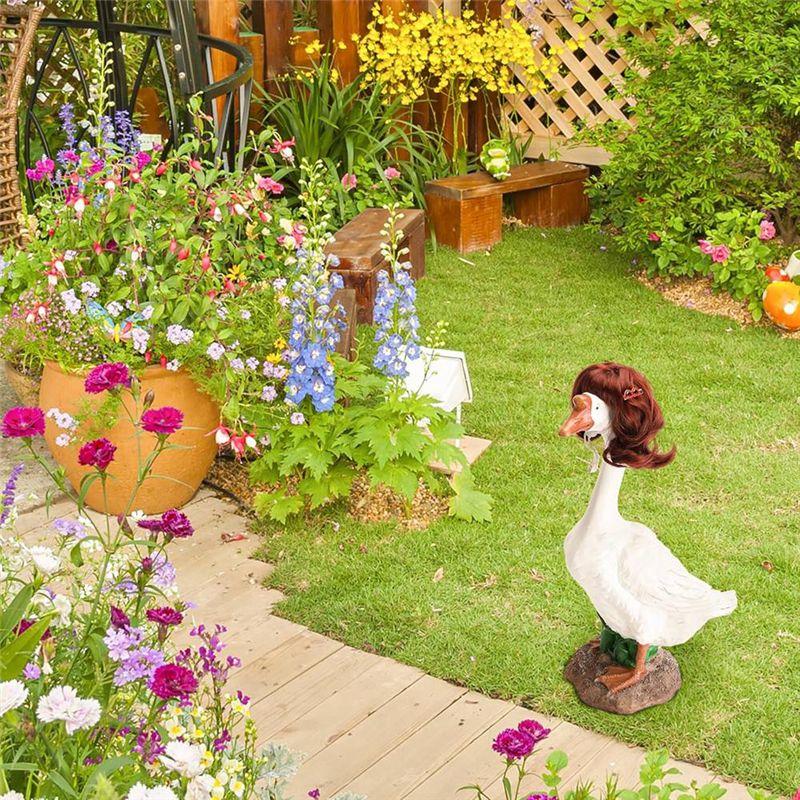 ABIY Porch Goose Outfits 4 Pcs Wig With Hair Clips, Cute Lawn Goose Statue Braid Wig, Costume For Outdoor