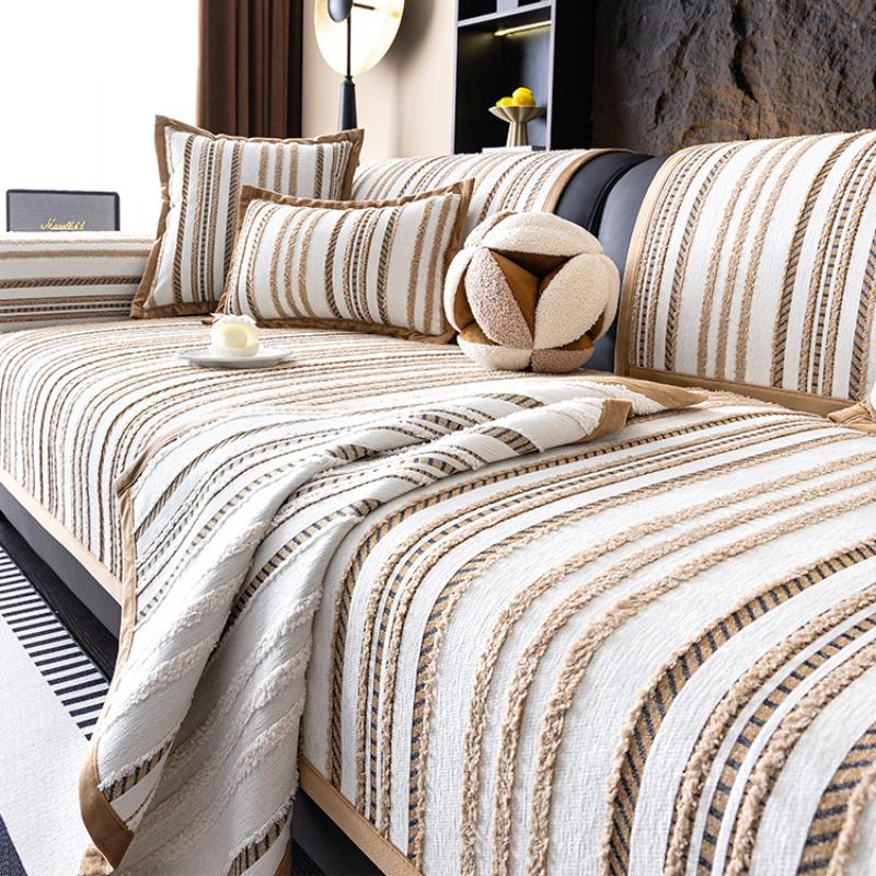 

Чехол для дивана из винтажной жаккардовой шенилловой ткани с богемными полосками и оборчатым дизайном подушки в форме буквы Т. Чехол для кресла или 4-местного секционного дивана 90*90CM