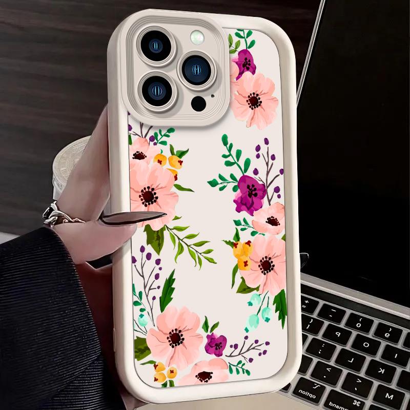 Retro Watercolor Wild Flowers Case for iPhone 17 Air 16 E 15 14 Plus 13 12 Mini 11 Pro Max Washable Dustproof Silicone Cover