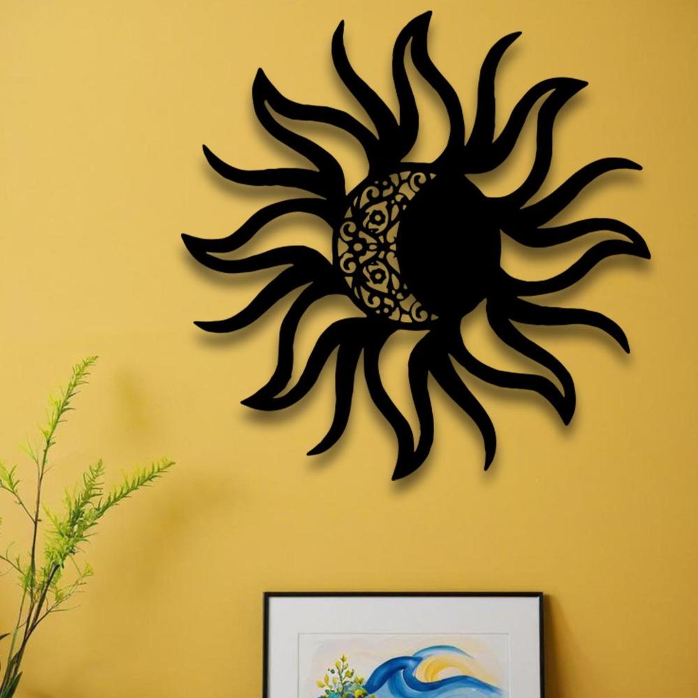 Art Mural Soleil et Lune Décoration Métallique Sculpture pour Maison Intérieur Extérieur