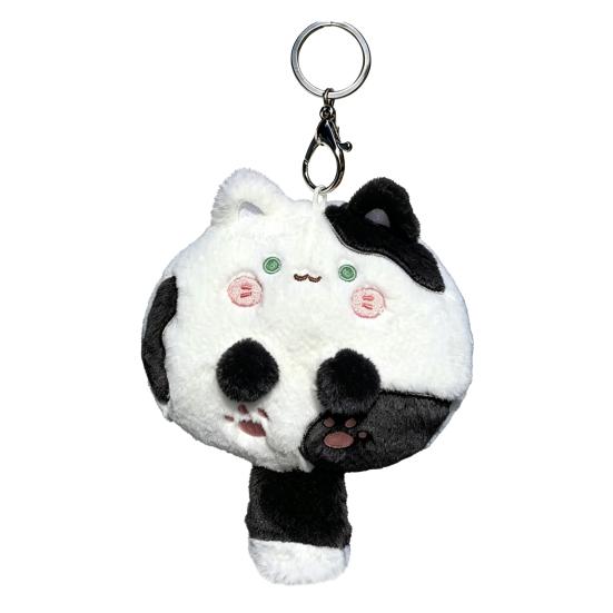 

Squeaky Cat Plush Keychain with Wagging Tail Soft Stuffed Kitten Pendant for Bags Backpacks Adorable Phone Charm Stress Relief Toy черный белый