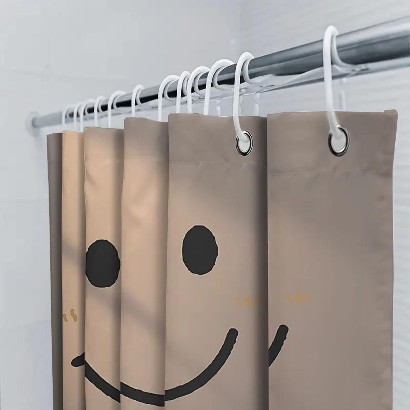 Cute Smile Face Design Shower Curtain For Bathroom - Waterproof And Durable With Easy Installation For Stylish Home Upgrade