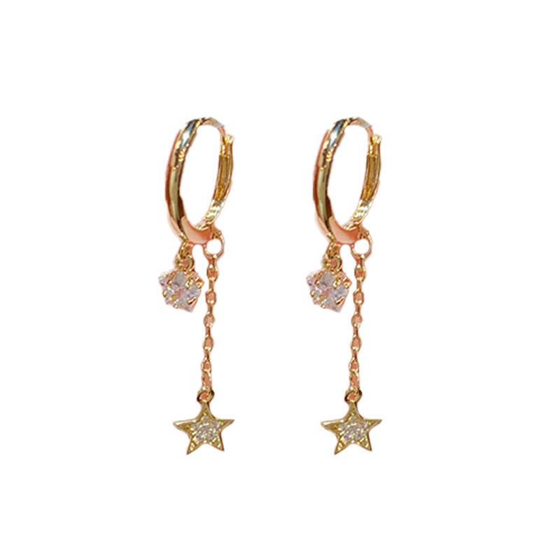 Minimalist Zircon Star Dangle Earrings Fashion Niche Premium Women Earrings золотой