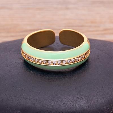 New Arrival 9 Colors Enamel Adjustable Opening Zircon Ring For Women Wedding Party Jewelry Trendy Candy Stackable Finger Ring