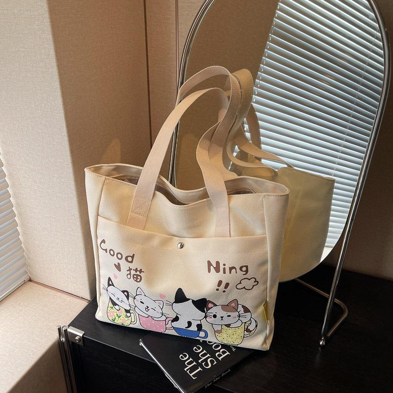 Cute Large-capacity Canvas Bag Women's Spring and Summer New Shoulder Bag Class Commuter Bag Versatile Tote Bag