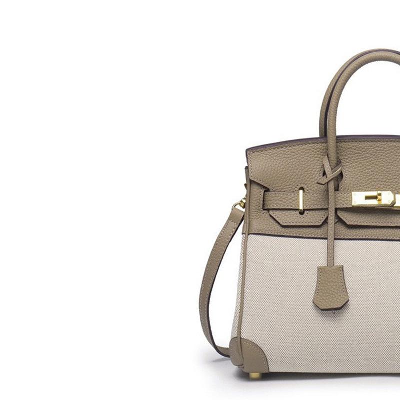 European and American new leather women's bags, first layer cowhide with canvas fashion platinum bags, women's handbags, shoulder bags