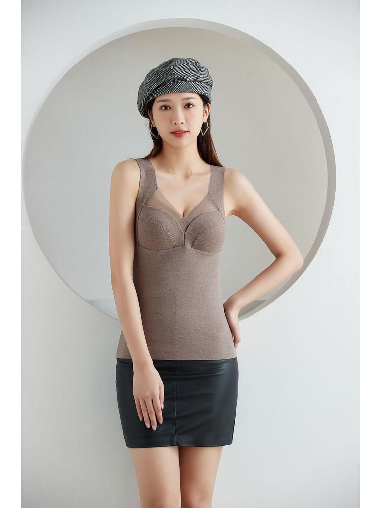 Women's Seamless Heated Fleece Vest with Integrated Chest Pad for Autumn and Winter