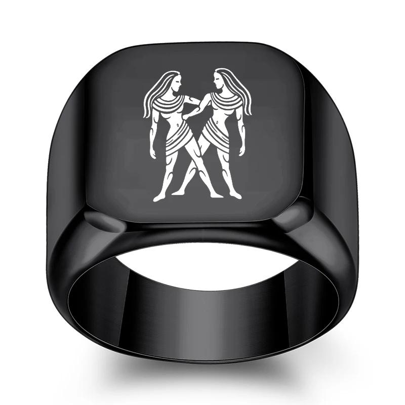 12 Konstelacji Pierścień Kwadratowy Męski Czarny Pierścionek na Palec Dwanaście Konstelacji Biżuteria dla Pary Akcesoria Prezent na Urodziny Rocznicę