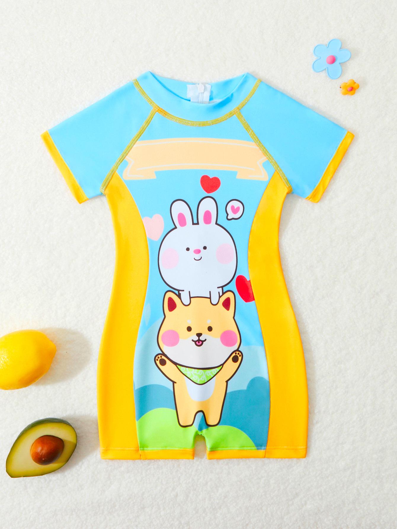 

2025НОВЫЙ Слитный Купальник K Мультяшный для Девочек - Нежно-голубой и Желтый, Маленькие и Средние Размеры для Младенцев 5 Years небесно-голубой