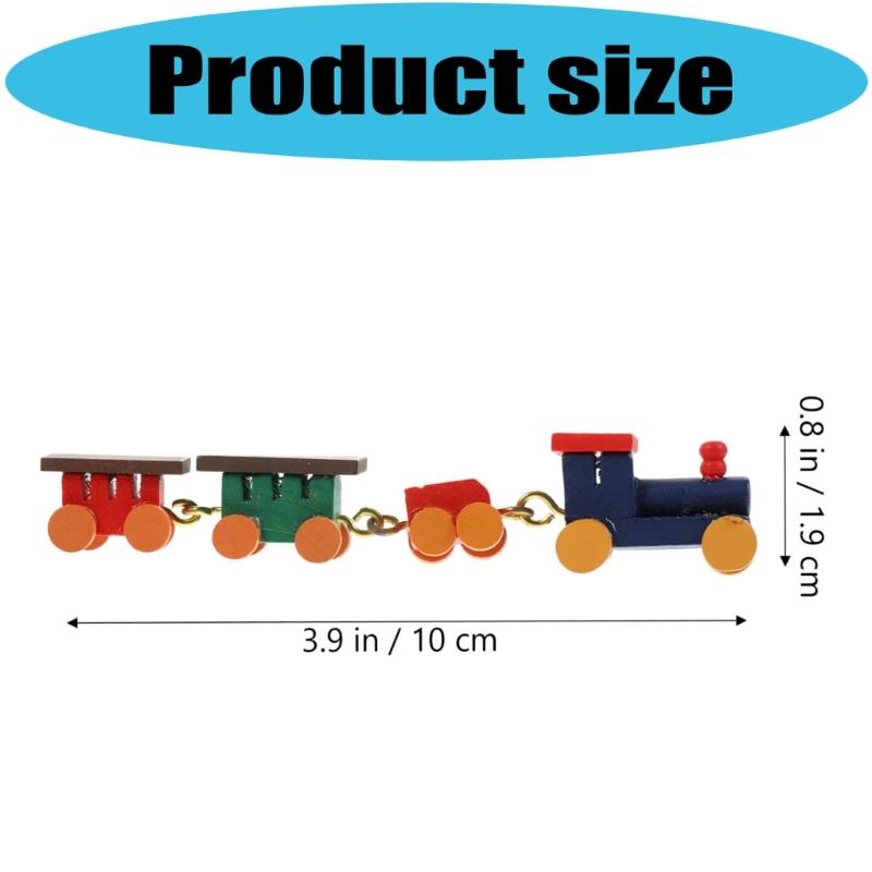 1/12 Miniature Wood Train Toy with Vibrancy Color Carriages and Metal Hooks for Doll House Scene Display Enhancement
