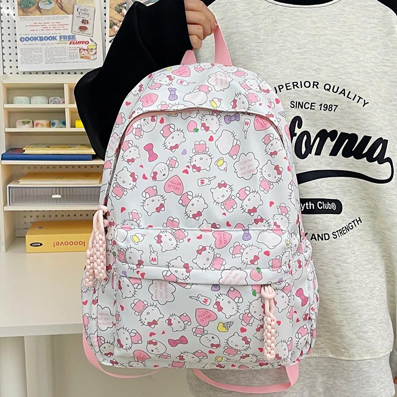 Homemade Sweet and Cute Kitten Printed School Bag for Girls Junior High School Students Large Capacity Girls College Backpack