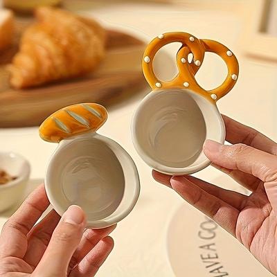 Cute Ceramic Bread Dip Bowls,Adorable Donut,Pretzel Shapes with Colorful Dots, Durable Kitchen Serving Dishes for Condiments, Sauces, Snacks
