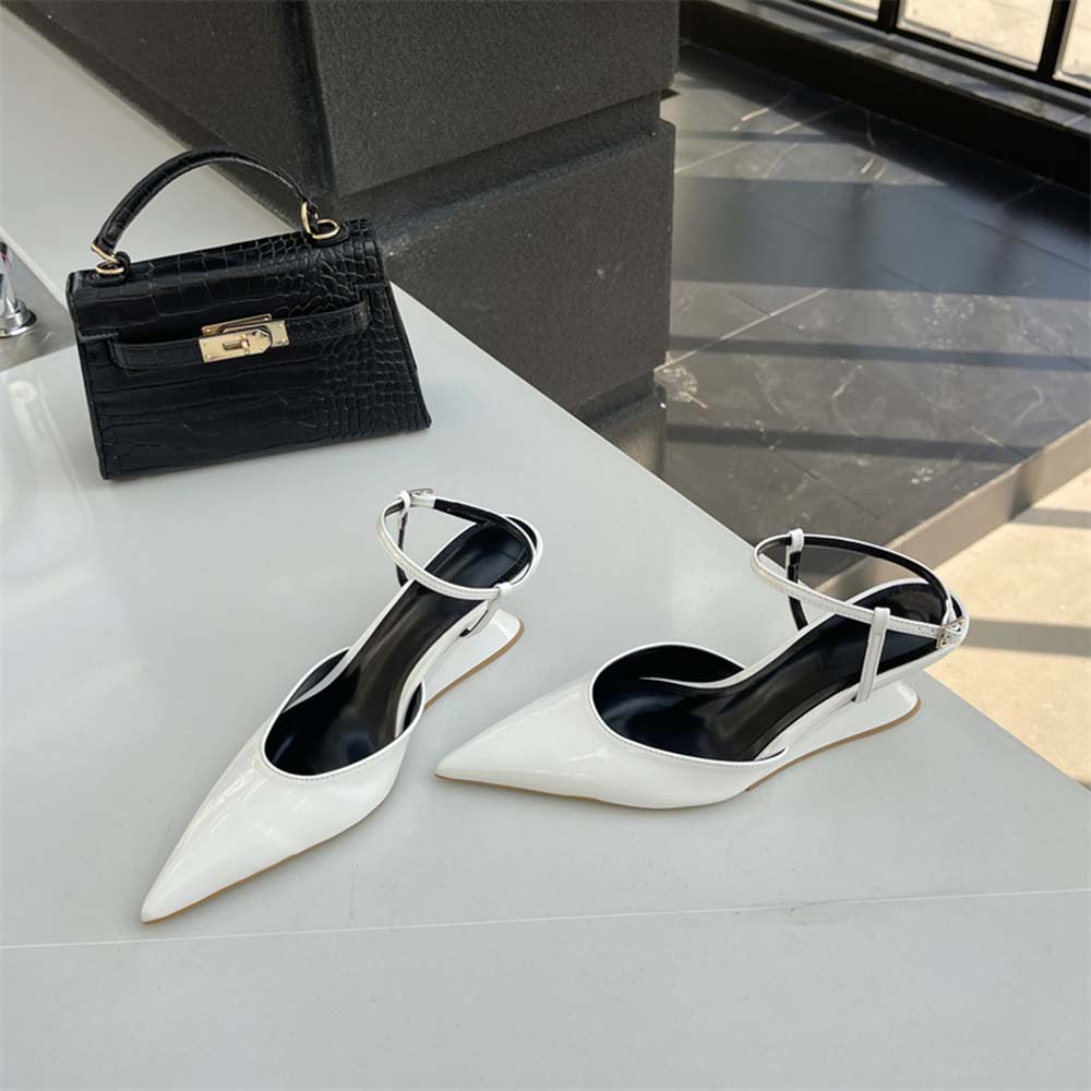 fashion Pointed Toe Women Sandals 2024 New Arrivals Fashion Dress Shoes Wedge Heeled Ankle Strap Black Red Orange White Fashion Sandals