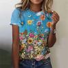 Damenmode T-Shirts mit modischem Blumendruck, Rundhalsausschnitt, kurzen Ärmeln, lässig locker geschnitten