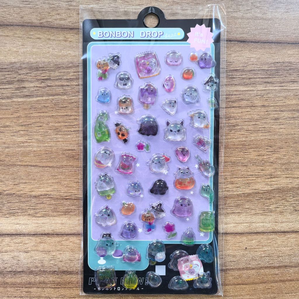 4-Pack Adorable BONBON DROP Transparent Cartoon Stickers - Sparkly Embellishments for Notebooks BulingBulingStickers Store
