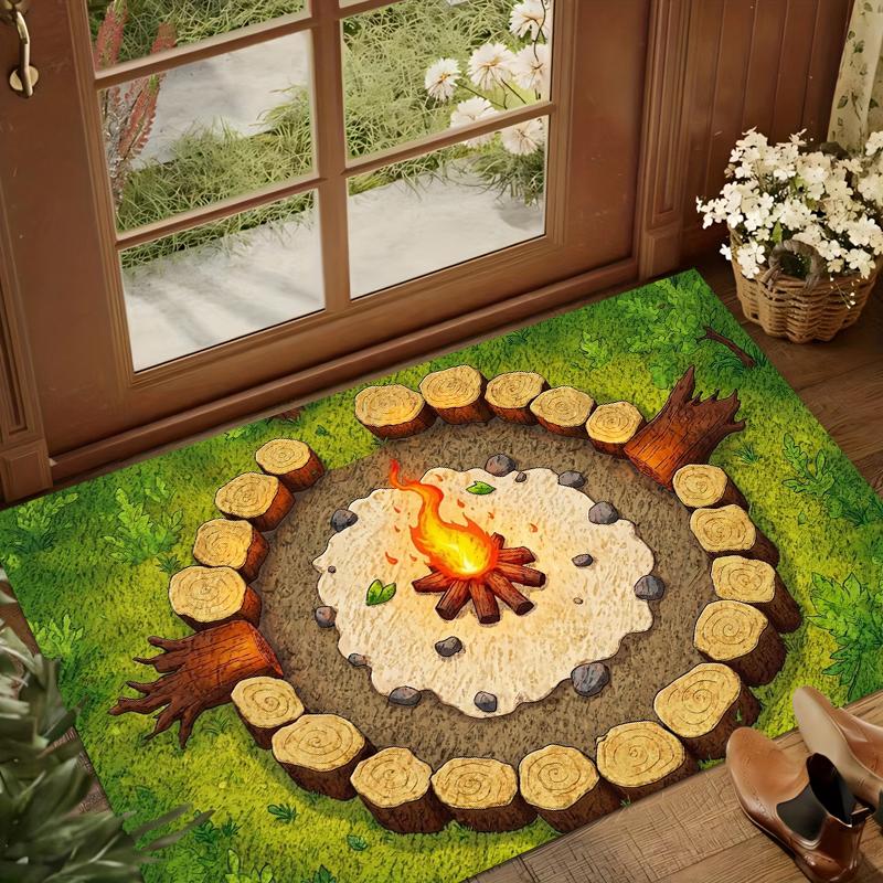 Camping Lagerfeuer Bereichsteppich Rutschfeste Fußmatte für den Eingang Waschbarer Teppich für Kinderzimmer Spielzimmer Outdoor-Abenteuer Heimdekoration