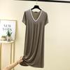 Übergröße M bis 6XL Modal V-Ausschnitt Nachthemd Sommer Damen Locker Hauskleid Einfarbig Lässig Langes Nachthemd Komfort Hauskleidung