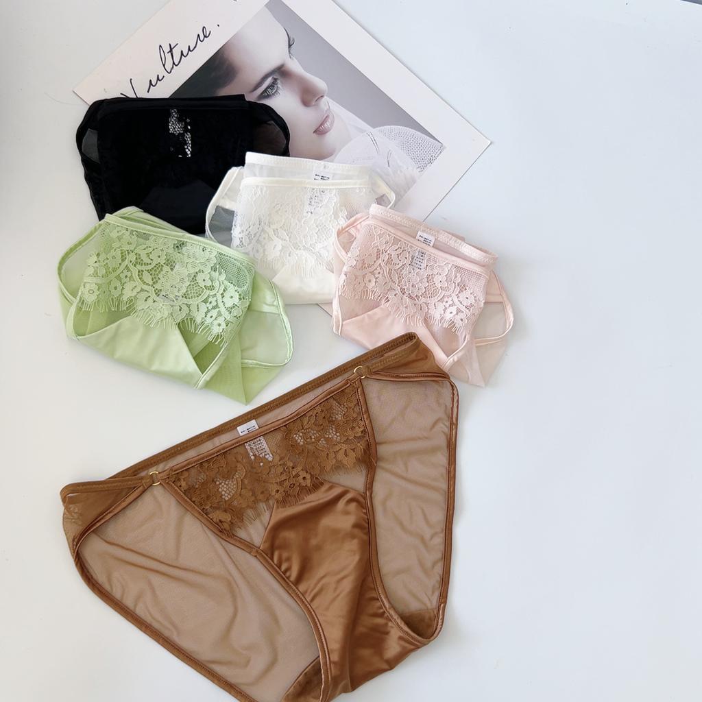 Women's Lace Panties Mid Waist Triangle Briefs Elastic Waist Sexy Comfortable Sexy Bikini Underwear Cheeky Underwear Panties Hipster Lace Trim Panties