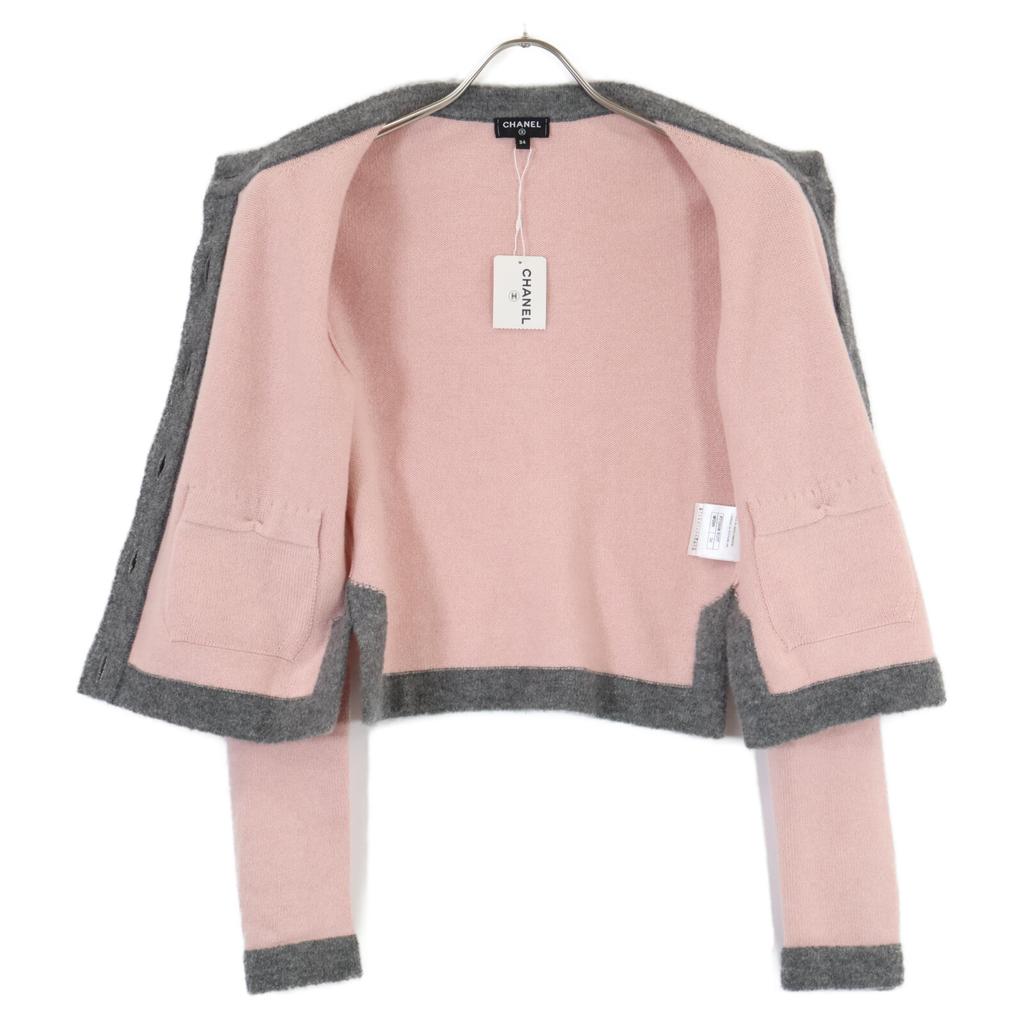 Chanel [New/Domestic Genuine] P71355K10217 CC Logos Button 100% Cashmere Tops 34 Pink / GrayUsed