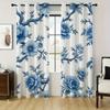 Blue Floral Branch Pattern Curtains Polyester Fabric Suitable Bedroom Living Room Decoration Set Of 2 Made Machine Washable Sitting Decor
