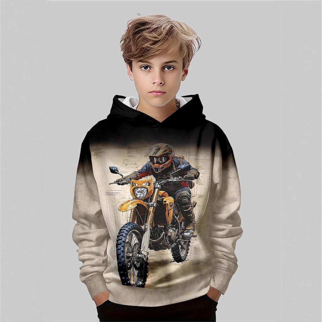 Autumn 3D Car Printed Hoodies Fashionable Casual Sports Long Sleeved Children's Boy Hooded Sweatshirts