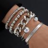 5pcs Punk Metal Cuban Chain Bracelets Set for Women Simple Geometric Gold Color Chunky Beaded Bracelets New Fashion Jewelry Gift