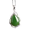 925 Sterling Silver Hetian Jade Water Drop Pendant Necklace with Certificate Jasper Style