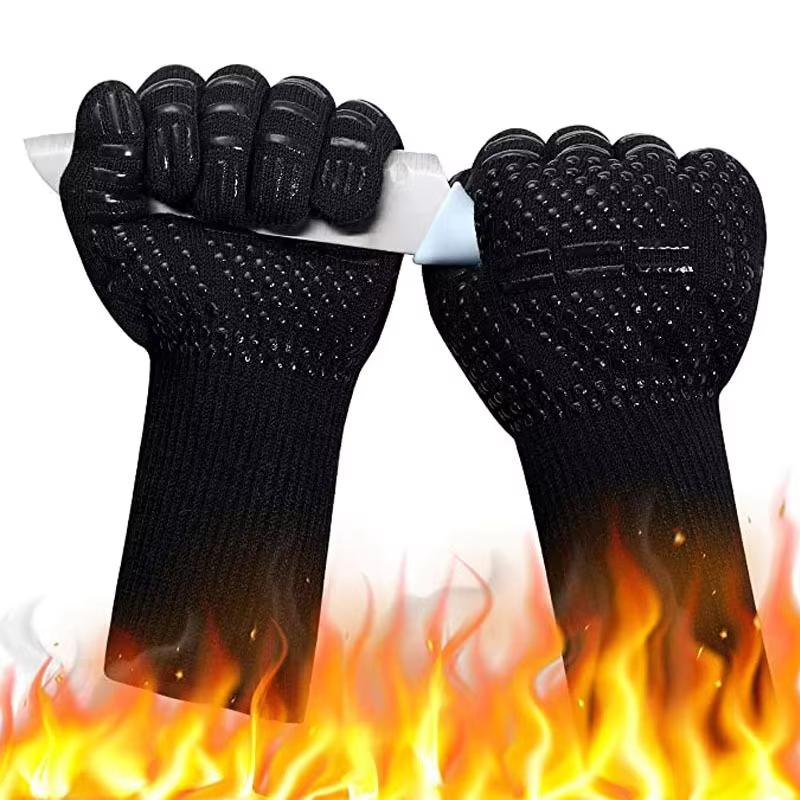 800℃ Heat Resistant Gloves BBQ Oven Mitts - Silicone Non-Slip Kitchen Baking Microwave Fireproof Grilling Gloves