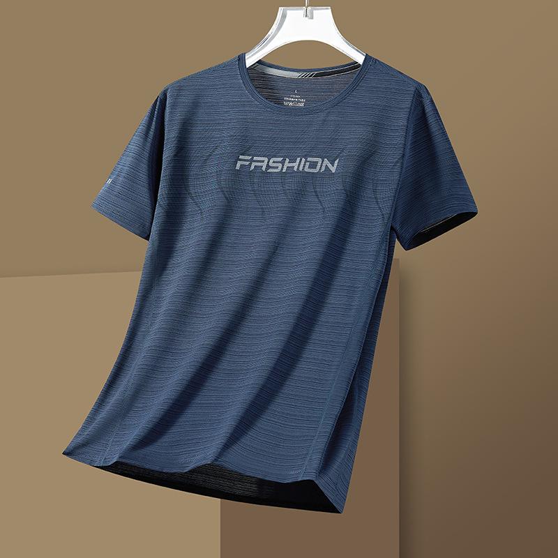 Men s Quick Dry Ice Silk Short Sleeve T-shirt - Breathable, Casual, Plus Size 6XL тёмно-синий