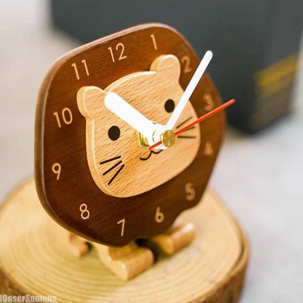 New Creative Mini Student Clock Cartoon Lion Desktop Alarm Clock Children's Cute Bedroom Silent Mechanical Ins Bedside Ornaments