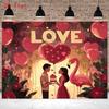 2D Romantic Love Backdrop, "LOVE" Print with Couple, Flamingo and Heart Balloons Photo Banner