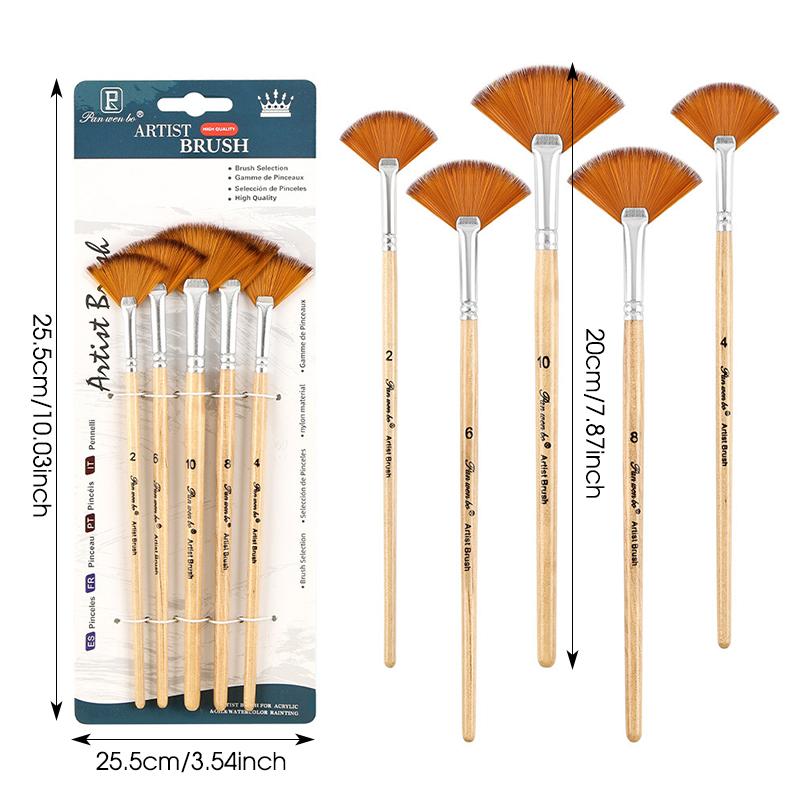 5pcs Fan Paint Brushes Set,Nylon Hair Artist Fan Brushes For Acrylic Watercolor Oil Painting,For Blending,Texturing Effects