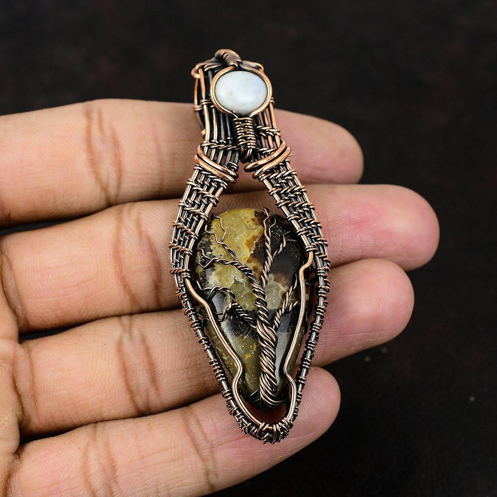 Tree Of Life Septarian Gemstone Pendant Copper Wire Wrapped Jewelry Rainbow Moonstone Jewelry Gift For Mother Septarian Jewelry For Women