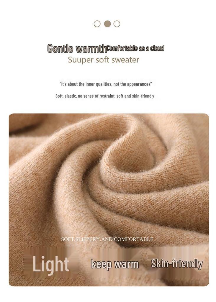 2026 Autumn/Winter Women's Pure Wool Tassel Knit Shawl – Soft, Warm, Solid Triangle Scarf