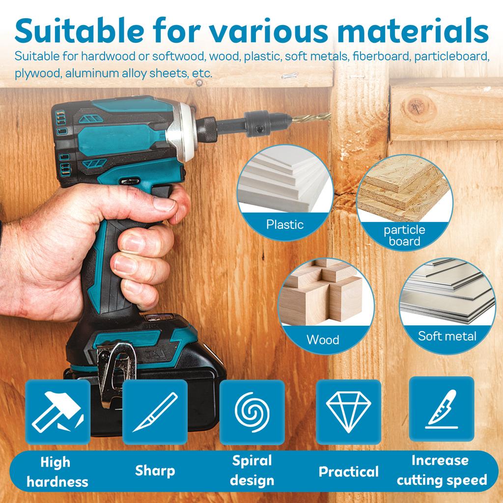 5-teiliges HSS-Senkerbohrer-Set mit austauschbaren Bohrern magnetischem Halter L-Schlüssel für Bohrmaschine geeignet für schnelles