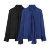 2025 Spring Women's Casual Solid Color Bow Tie Shirt