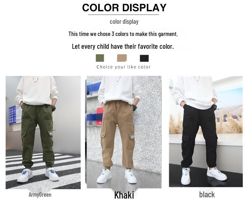 Boys' 2024 Spring/Autumn Military-Style Cotton Pants for Medium & Large Children