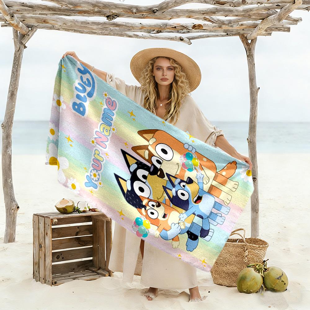 Bluey Customize Your Name Beach Towel Super Soft Microfiber Quickdry Fabric Portable for SwimmingBeachCamping Travel Beach AccessoriesGym