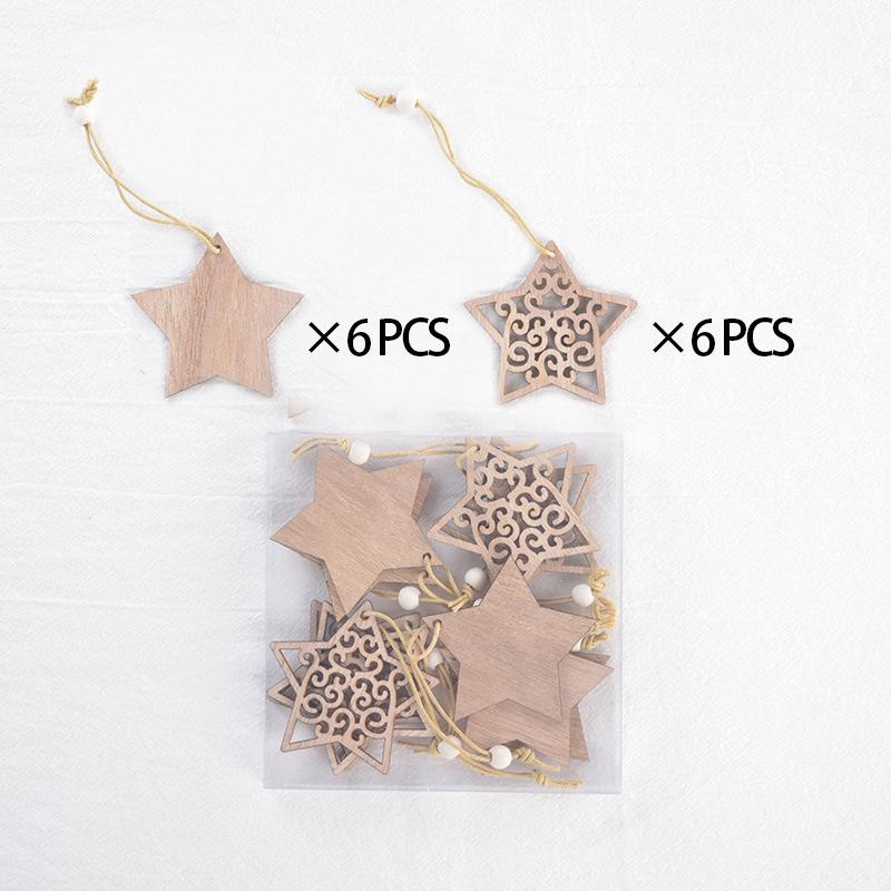 

12Pcs Christmas Wooden Hollow Hanging Decoration Christmas Snowflake Elk Pentagram Hanging Decor Home Holiday Christmas Decor