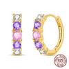 925 Sterling Silver Hoop Earrings Gradient Purple Pink White CZ Stones Dainty Colorful Huggie Earrings Jewelry Gift for Women